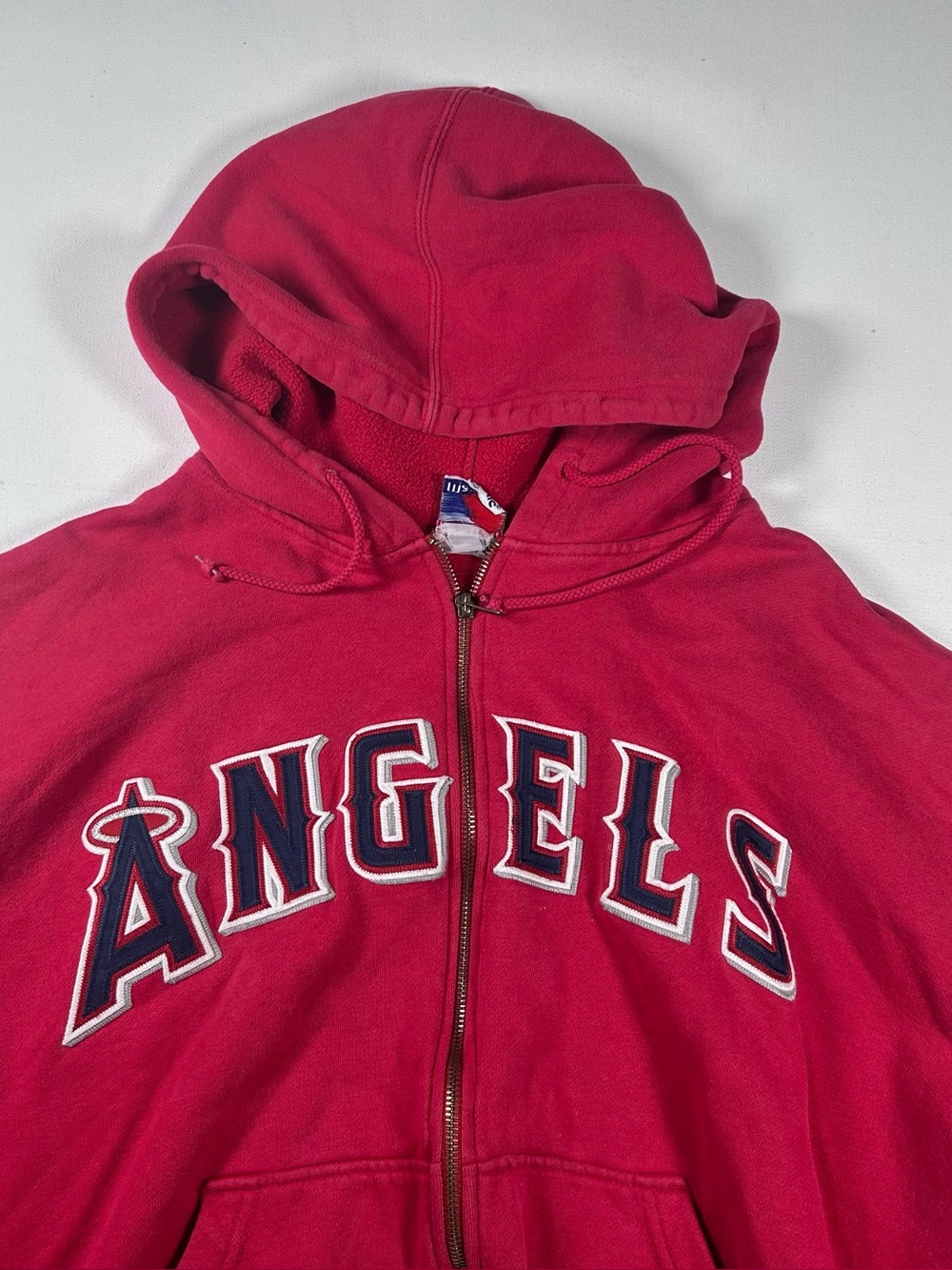 Vintage LA Angels Majestic Hoodie 2XL Full Zip MLB Sweatshirt Embroidery Faded -